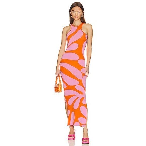 SOLID & STRIPED Carnation Pink Clementine Funky Pattern Knit Sia Dress size L - Picture 1 of 14